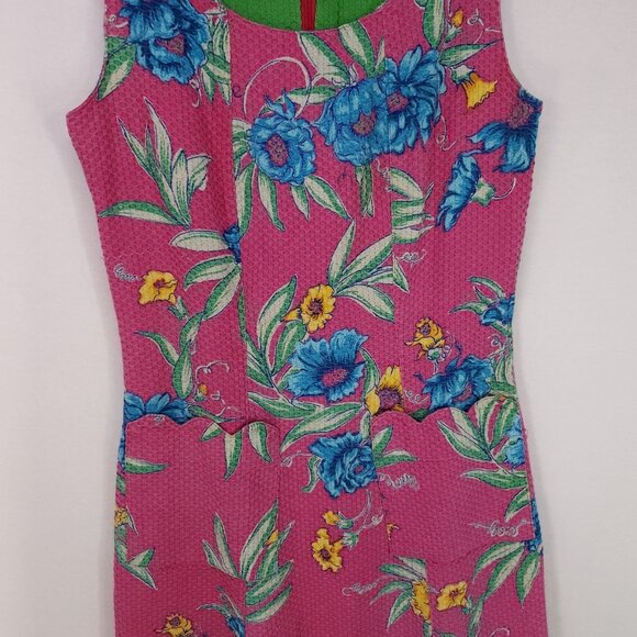Vintage 90s Lilly Pulitzer Sheath Dress Women 4 Pink Floral Waffle Knit - Picture 11 of 13